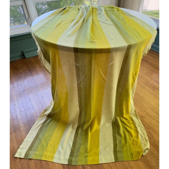 Vintage 70s pair curtains, lime, avocado, green stripes, pleated, with tie backs - Picture 1 of 9